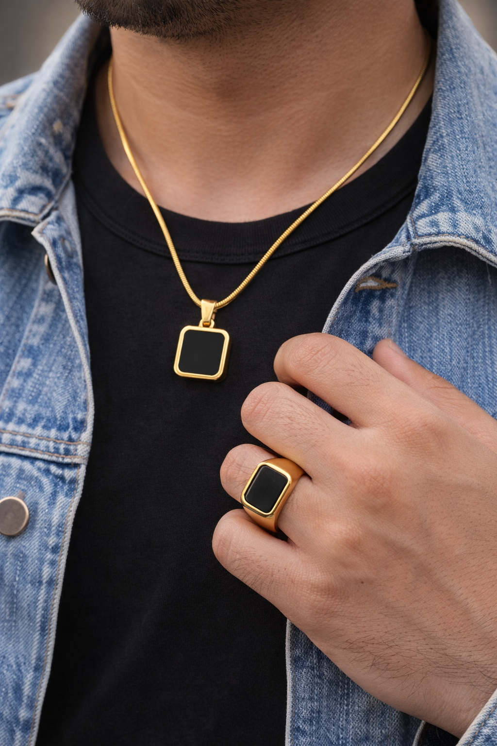 New Stylish Couple Gift Stone Locket + Ring Set